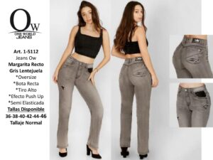 Jeans Mujer OW Margarita Recto Gris con Lentejuelas - SKU 1-5112