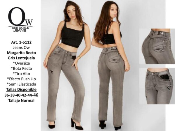 Jeans Mujer OW Margarita Recto Gris con Lentejuelas - SKU 1-5112