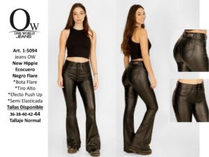 Jeans Mujer OW New Hippie Ecocuero Negro Flare – SKU 1-5094