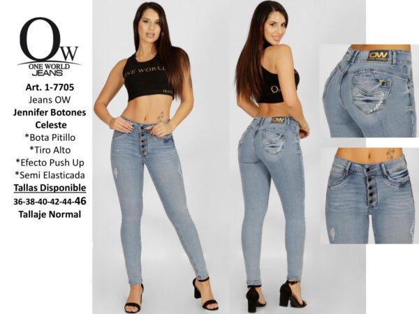 Jeans Mujer OW Jennifer Celeste con Botones - SKU 1-7705